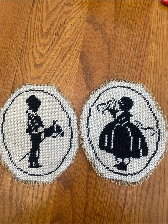 Handmade Other - Vintage Shadow Needlepoints  (2)!of Little Boy and Girl